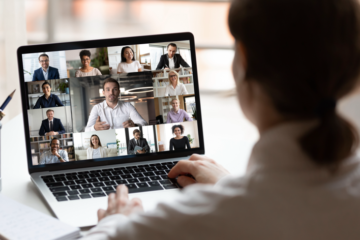 Image showing a person using a video conferencing system on their laptop